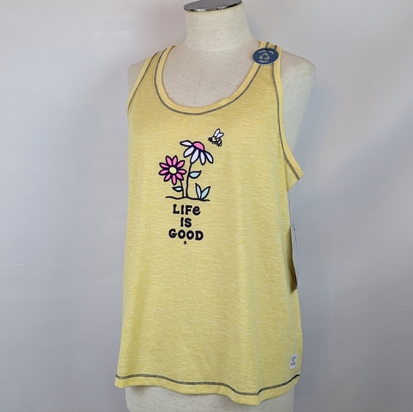 Life Is Good Flowers Bee Tank Lounge Sleep Sleeveless Racer Back Yellow XL NWT - Picture 9 of 9
